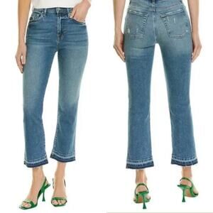 7 For All Mankind High-Waist Slim Kick with Raw Hem Luxe Vintage Iris Blue (29)